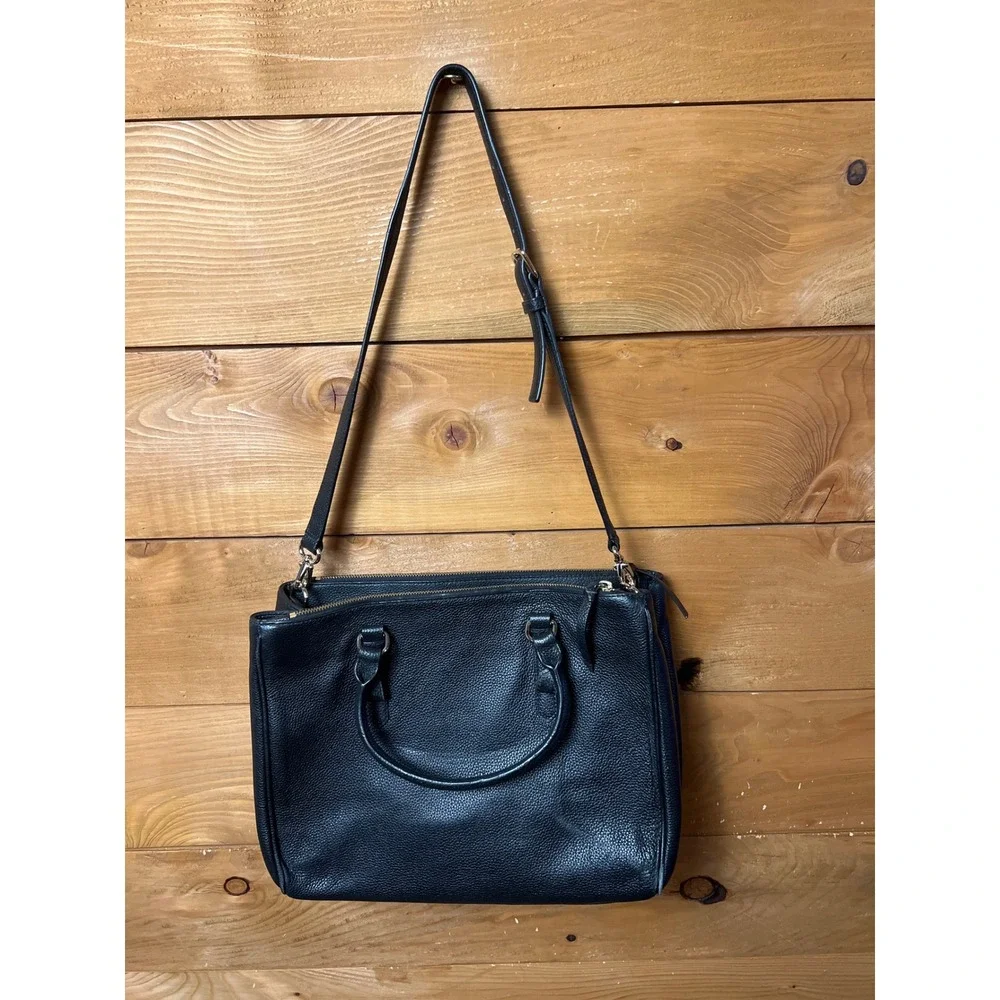 Kate Spade New York Black Leather Satchel Bag Gold Hardware‎ Shoulder Strap Chic